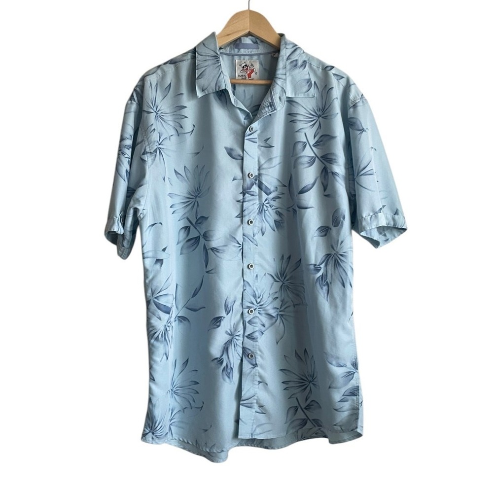 Marty Kat Mens Shirt 2X Hawaiin Palm Tree Overall Print Button‎ Up Travel Office